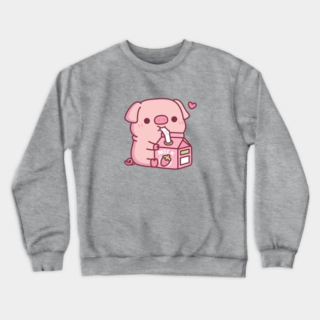 Cute Little Pig Loves Strawberry Milk Crewneck Sweatshirt by rustydoodle